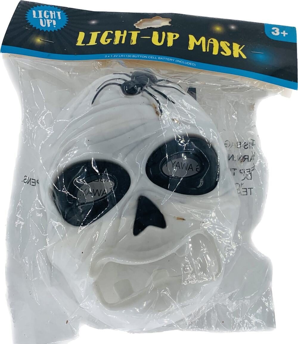 Light Up Face Mask Children Halloween Kids White Black Skull Front Battery